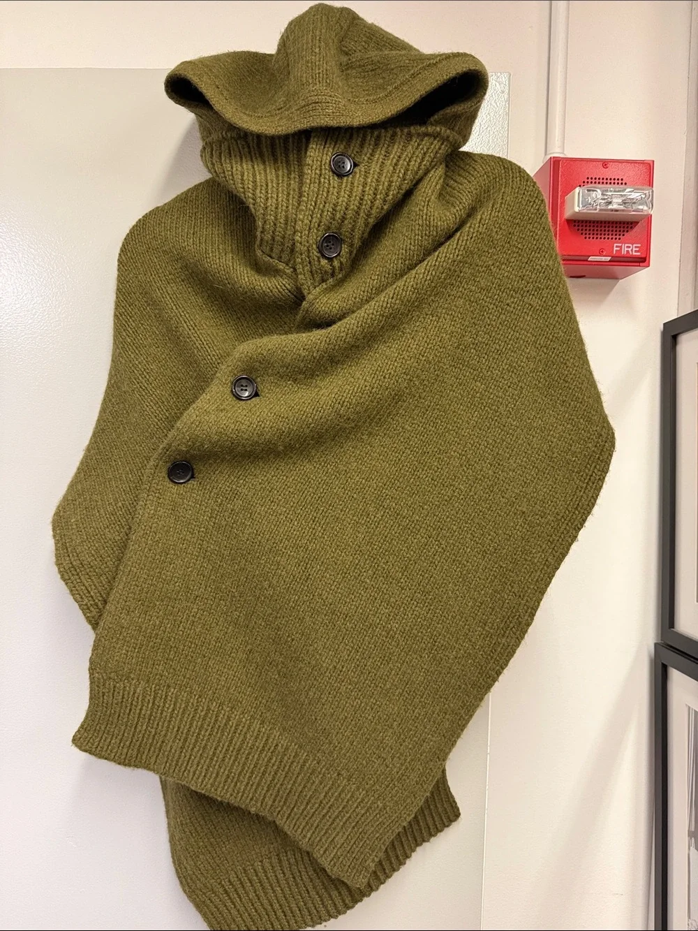 Junya Watanabe Olive Green Hooded Knit Wrap Scarf